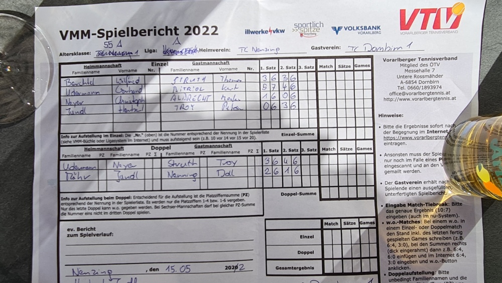 Foto vom VTV Spielbericht der Liga Herren 55 in der VMM 2022