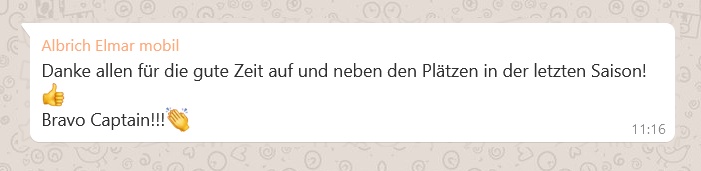 Meldung in WhatsApp zur Saison und den Aufstiegsspielen der 55er des TC Dornbirn