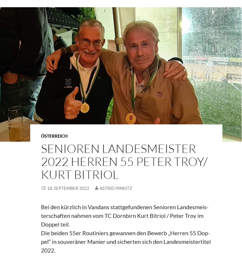 Bericht �ber die Doppel-Landesmeister 2022 Kurt Bitriol und Peter Troy auf der Webseite des TCD